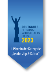 Banner: 1. Platz in der Kategorie Leadership & Kultur vom Personalwirtschaftspreis 2023
